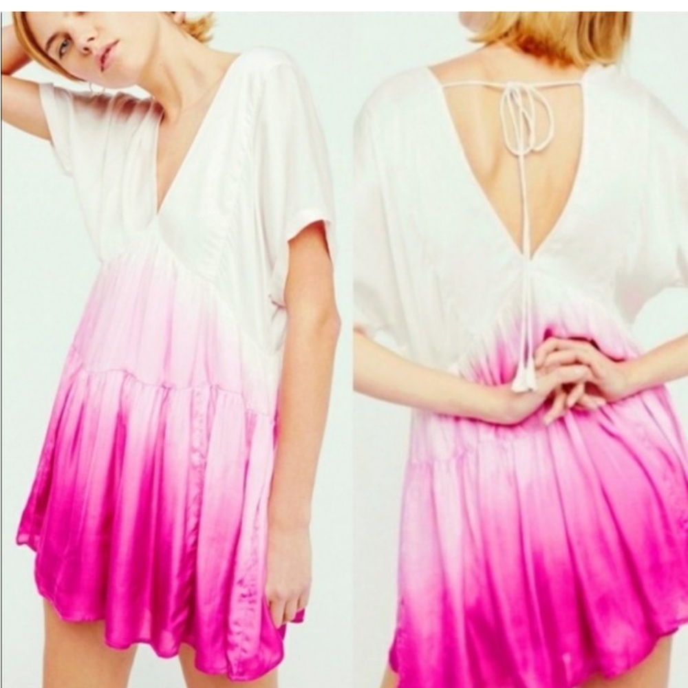 Free People White to Hot Pink Ombre Mini Dress